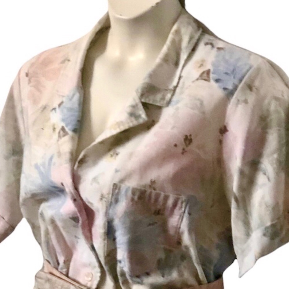 Vintage Women’s Pastel Blue Pink and Green Shirtwaist Dress Size - Picture 6 of 12